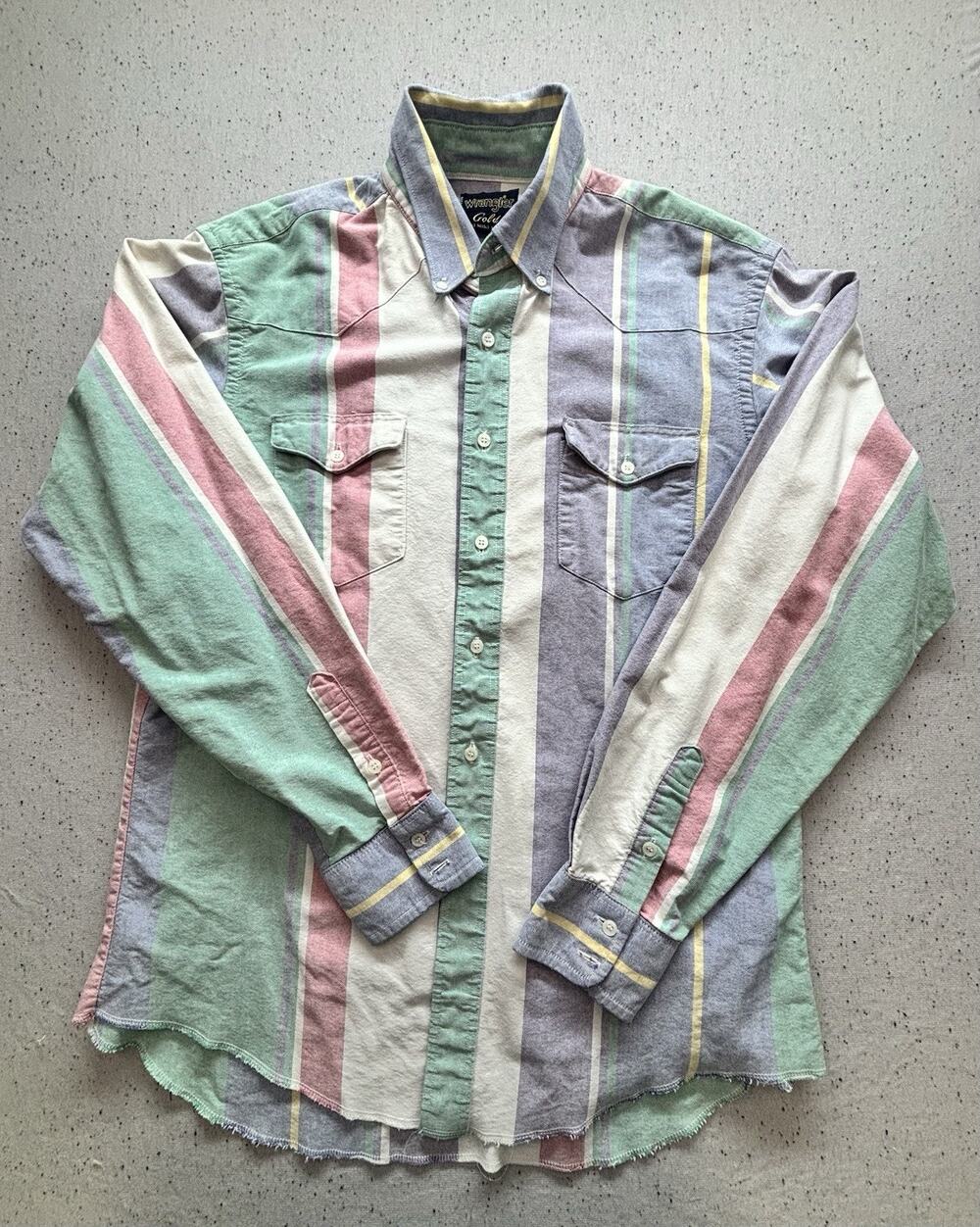 Vintage 90s Wrangler Gold Shirt Large Striped Cowboy Single Needle Tailoring